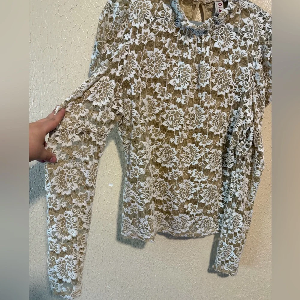 ANTHROPOLOGIE DOLAN Puff Sleeve Lace‎ TOP Size XL Stretchy